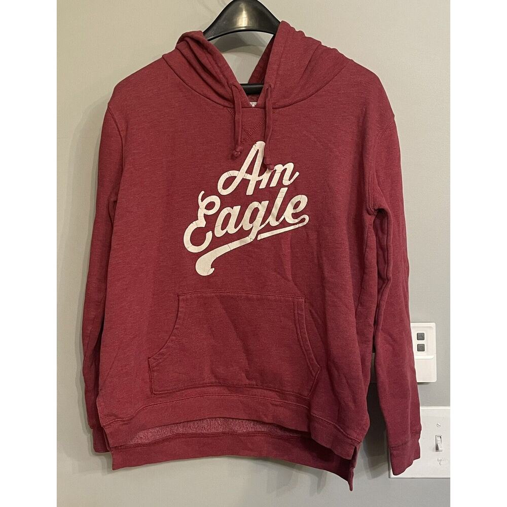 American Eagle Hoodie Sweatshirt Distressed Logo Womens Medium